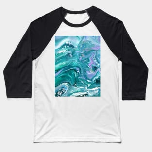 Teal and Purple Acrylic Pour Painting Baseball T-Shirt